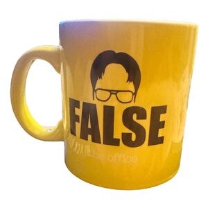 The Office Dwight Schrute FALSE 14oz Mug Yellow Dunder Mifflin ID Badge Novelty